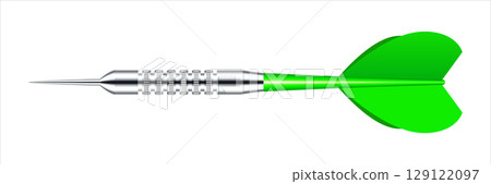 Dart arrow with metal tip and shadow. Dart throwing sport game, dartboard equipment. Vector illustration 129122097
