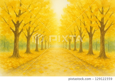 Ginkgo biloba trees in autumn leaves 129122359