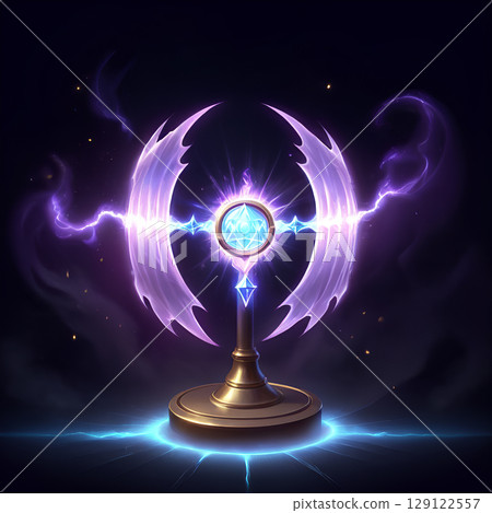 Mystical glowing artifact emitting magical energy and lightning, perfect for fantasy games or spiritual concepts. Mesmerizing and enchanting. 129122557