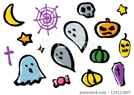 Set of hand drawn Halloween illustrations Set of hand drawn Halloween illustrations 129122607