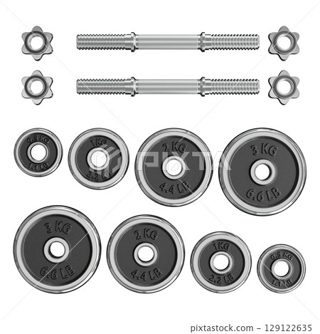 Parts of cast iron chrome Adjustable Dumbbell, rod handle, weight plates Parts of cast iron chrome Adjustable Dumbbell, rod handle, weight plates 129122635