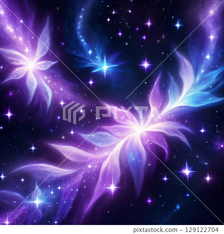 Discover stunning cosmic floral blooms in a dazzling purple and blue galaxy, ideal for dreamy designs and magical backdrops for your next project 129122704