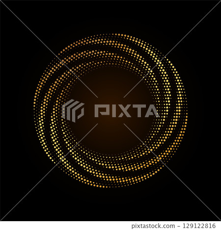 Gold Halftone round frame. Golden luxury Halftone twisted circle 129122816