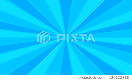 Retro blue sun rays on halftone bg. Pop art comic cartoon 129122818