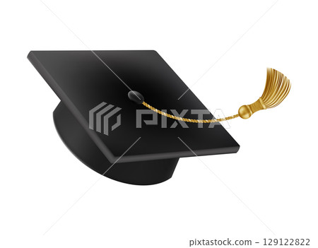 Graduates celebration. Flying 3D black graduate hat 129122822