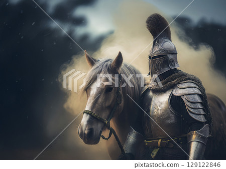 身穿西式盔甲的馬和騎士 129122846