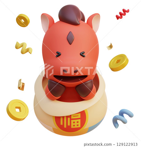 cartoon style 2026 new year red horse character in the lucky bag 3D graphic cartoon style 2026 new year red horse character in the lucky bag 3D graphic 129122913