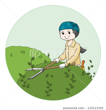 A woman trimming low trees A woman trimming low trees 129123282