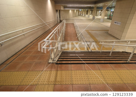 Slopes and stairs in the underground shopping mall Barrier-free downtown 129123339
