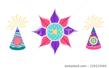 Diwali celebration set with rangoli Diwali celebration set with rangoli 129123444