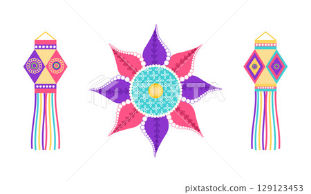 Diwali festival vector set including rangoli Diwali festival vector set including rangoli 129123453