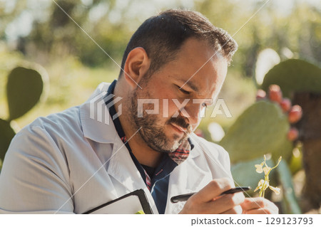 Herborist Analyzing Plants In The Nature 129123793