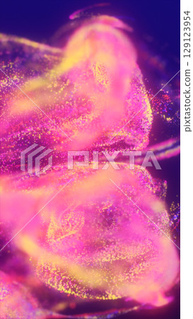 Abstract colorful particles swirling in deep purple space, forming glowing flowing trails and soft jelly-like structures Abstract colorful particles swirling in deep purple space, forming glowing flowing trails and soft jelly-like structures 129123954