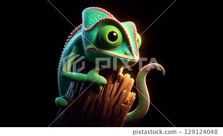 Illustration of a 3D cute adorable chameleon cartoon 129124048
