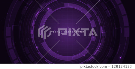 Futuristic technology hi tech purple gear element on dark purple background. 129124153