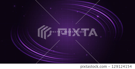 Futuristic technology purple curve lines on dark purple background. 129124154