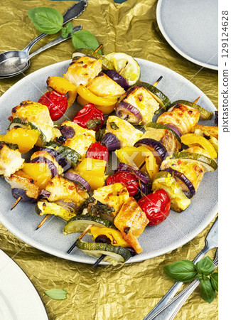 Tasty salmon skewers. 129124628