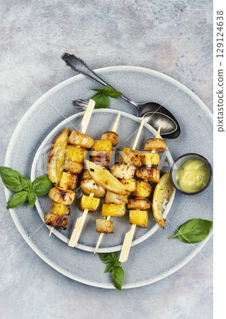 Seafood, fried sea scallops. Seafood, fried sea scallops. 129124638