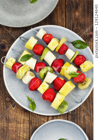 Homemade fruit rainbow kebab. Homemade fruit rainbow kebab. 129124640