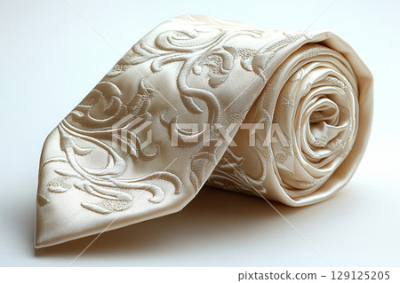 Aspirational lifestyles. Luxury Silk tie light milky color in a white background. 129125205