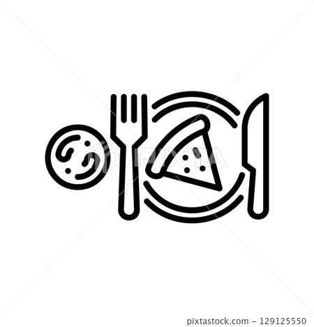 Place Setting with a Slice of Pizza and Cutlery Icon Place Setting with a Slice of Pizza and Cutlery Icon 129125550