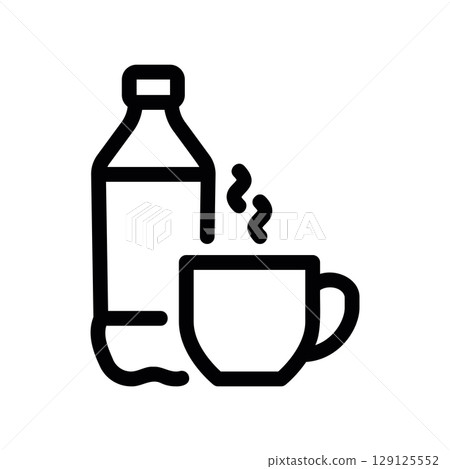 Bottle and a Steaming Hot Mug Outline Icon Set 129125552