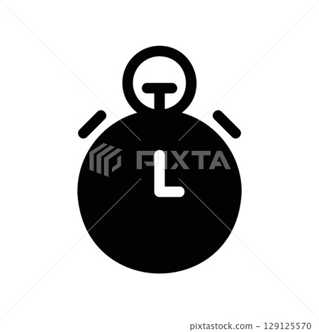 Solid Black Glyph Icon of a Classic Stopwatch Timer 129125570