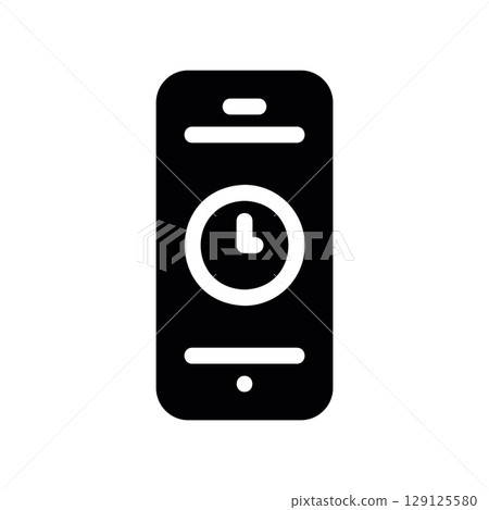 Smartphone Displaying a Clock Application Glyph Icon 129125580