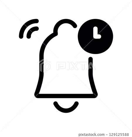 Ringing Bell with a Clock Icon for Timed Notification or Alarm Ringing Bell with a Clock Icon for Timed Notification or Alarm 129125588