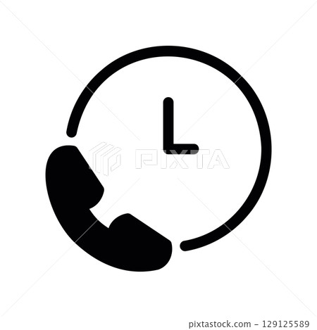 Phone Call Duration Icon with a Clock and Telephone Receiver Phone Call Duration Icon with a Clock and Telephone Receiver 129125589