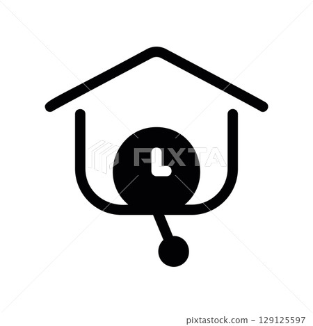 Minimalist Cuckoo Clock Icon with a Pendulum and Roof Outline 129125597