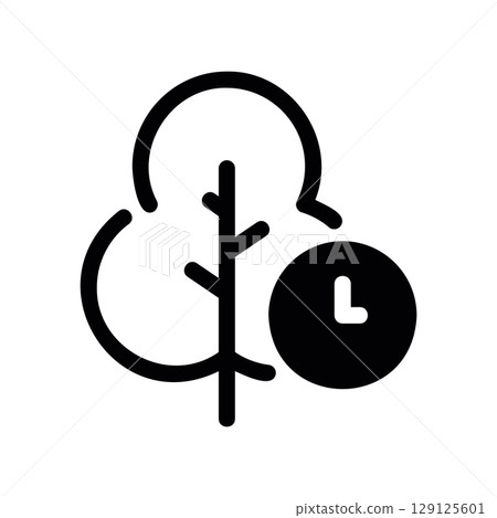 Outdoor Recreation Time Icon with a Tree and a Clock Outdoor Recreation Time Icon with a Tree and a Clock 129125601