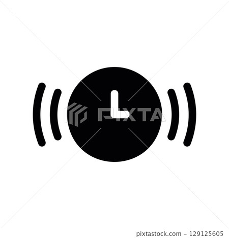 Ringing Alarm Clock Symbol with Sound Waves on Each Side 129125605