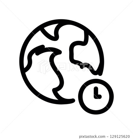 Global Time Zone Icon with a Planet Earth and a Clock 129125620