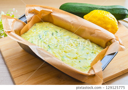 Batter in a pound cake mold 129125775