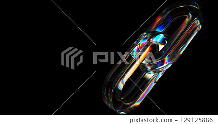 Blockchain technology 3d banner. Hyperlink of glass holographic transparent chain links on black background. Cryptocurrency mining, digital data, bitcoin transaction, info security. 3D illustration Blockchain technology 3d banner. Hyperlink of glass holographic transparent chain links on black background. Cryptocurrency mining, digital data, bitcoin transaction, info security. 3D illustration 129125886