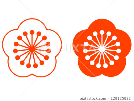A simple plum blossom set with a vermilion Japanese pattern A simple plum blossom set with a vermilion Japanese pattern 129125922