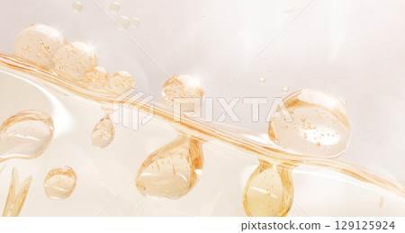 3d oil texture forms bubbles, liquid yellow background with smooth wavy surface, floating golden drops of serum, collagen gel, hyaluronic acid or vitamin essence, cosmetic skin care. 3D illustration 3d oil texture forms bubbles, liquid yellow background with smooth wavy surface, floating golden drops of serum, collagen gel, hyaluronic acid or vitamin essence, cosmetic skin care. 3D illustration 129125924