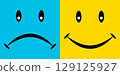 Split Face Happy and Sad Emotions in Colorful Contrast 129125927