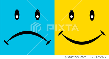 Split Face Happy and Sad Emotions in Colorful Contrast 129125927