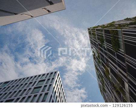 Vienna, Austria, July 19, 2023. Apartment in residential building exterior. 129126155
