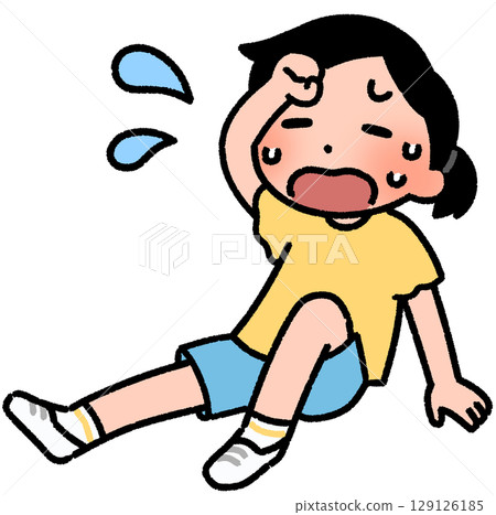 A girl sitting down sweating 129126185