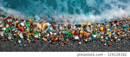 microplastics an the beach environmental pollution concept 129126382