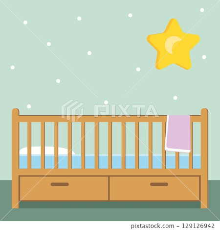 A cartoon-style cot isolated on a white background 129126942