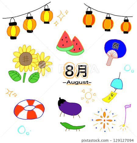 八月插圖圖示集 129127094