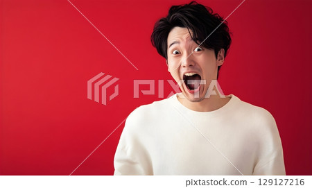 Studio Portrait of a Man Expressing Extreme Surprise - Generative AI 129127216