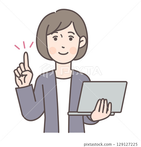 Business person pointing while holding a laptop 1 129127225