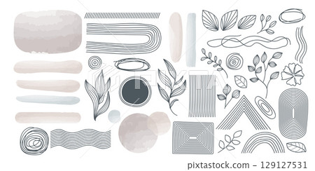 Set of elements for wall art minimal poster. Scandinavian abstract style hand drawn wall art decor. Set of elements for wall art minimal poster. Scandinavian abstract style hand drawn wall art decor. 129127531
