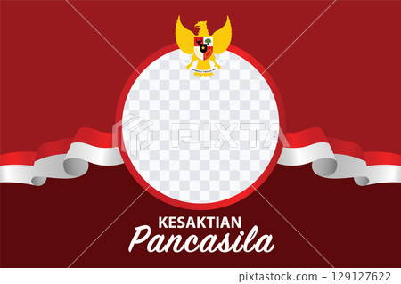 Pancasila Sanctity Day Template Frame with Garuda Emblem Flag Ribbons. 129127622