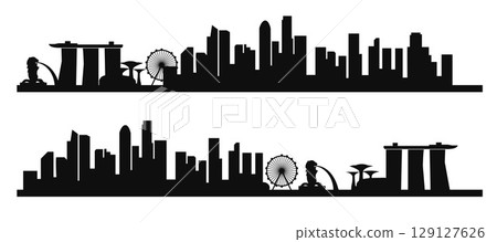 Singapore cityscape silhouette iconic landmarks.Vector illustration 129127626
